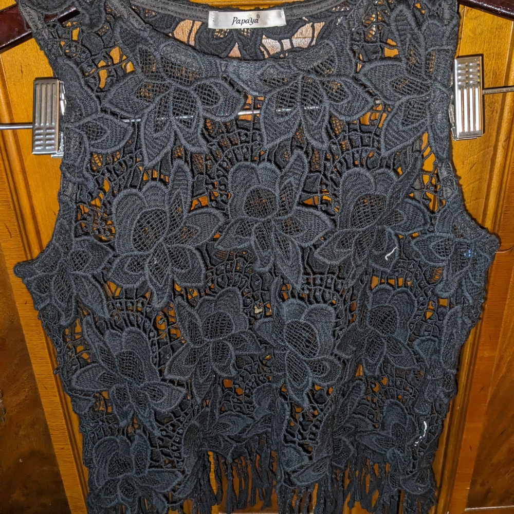 Papaya Black Lace Floral Crop Top